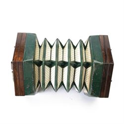 Wheatstone Concertina - in a hexagon velvet lined Rosewood case, with hexagonal fretted rosewood ends, four fold bellows 48 buttons and leather finger straps, oval plaque with makers name 