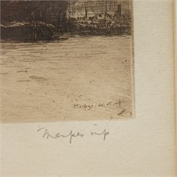 Sir David Young Cameron (Scottish 1865-1945): Pont Neuf Bridge, etching signed in pencil; Mortimer Luddington Menpes (British 1855-1938): View of South Bank near London Bridge, etching signed in pencil max 17cm x 32cm (2)