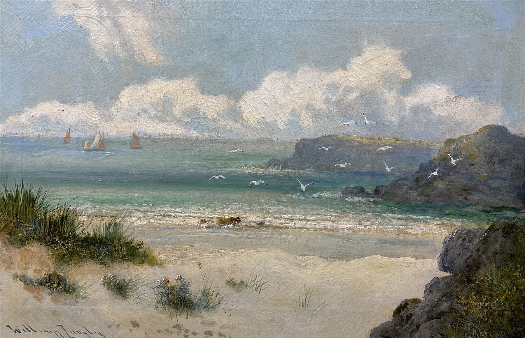 William Langley (British 1852-1922): Coastal Landscape with Seagulls ...