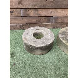 Pair of small stone mill stones and glazed pancheon  - THIS LOT IS TO BE COLLECTED BY APPOINTMENT FROM DUGGLEBY STORAGE, GREAT HILL, EASTFIELD, SCARBOROUGH, YO11 3TX