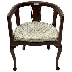 Early 20th century mahogany tub shaped chair, upholstered seat