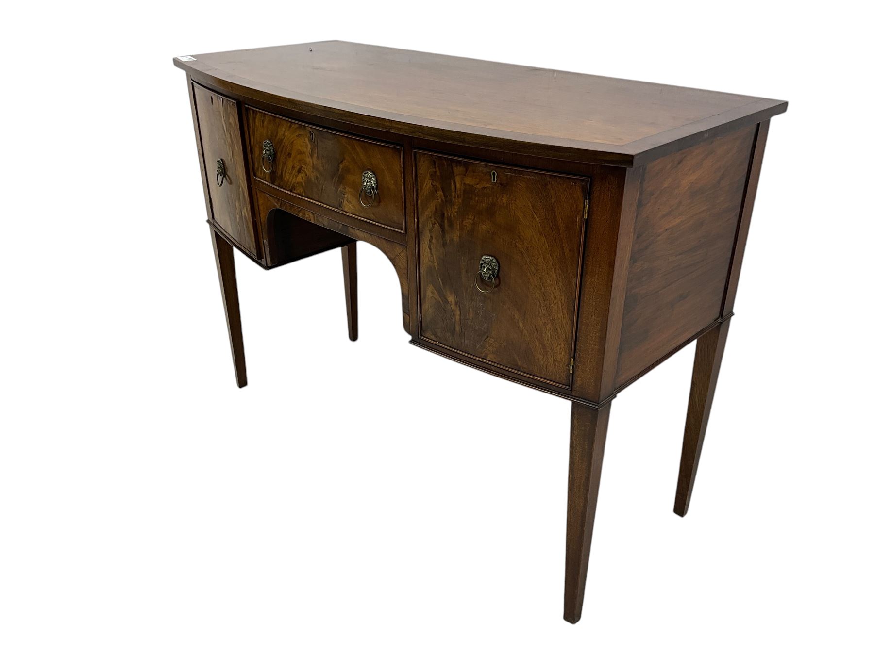 Georgian design mahogany bow-fronted sideboard, banded top over single drawer and two cupboards, on square tapering supports 