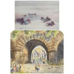 H Herdman (British 19th/20th Century): 'Furness Abbey', watercolour signed and titled together with an Archibald Thorburn print signed in pencil max 21cm x 31cm (2)