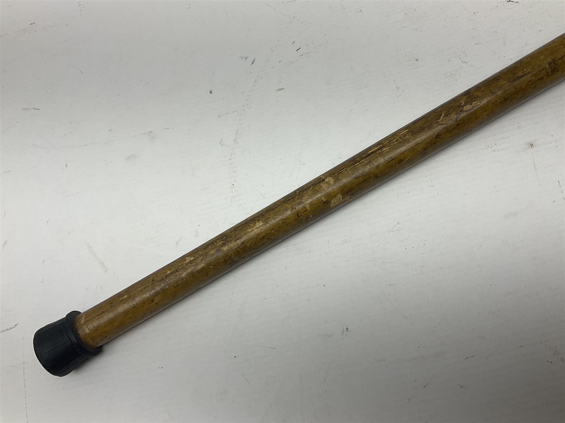 Early 20th century walking cane, with planished silver domed pommel, engraved 'Sergt RW Dimery from Lieut Edwards 14.04.18', hallmarked London 1917, L90cm