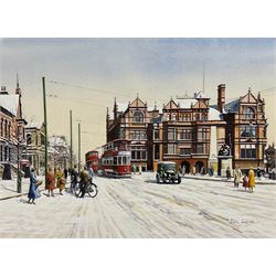 Peter Lapish (British 1937-): 'Victoria Square - St Helen's 1930s', acrylic on paper signed, titled verso 25cm x 35cm