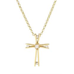 18ct gold round brilliant cut diamond cross pendant necklace, stamped 750, total diamond w...