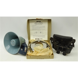  Tannoy 'Super Hey-Loh' three way loud hailer, L22cm a Tannoy part chrome Ventilator (boxed) & a pair of Bing Prism No 2 Mk.11 binoculars in leather case, (3)   