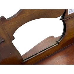 Arts & Crafts period walnut overmantel mirror, shaped pediment over shelf, rectangular bevelled mirror plate within applied mouldings, shaped and pierced corner brackets, decorated with shaped copper mounts 