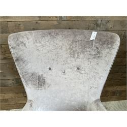 4 x Wing back armchair upholstered in silver crushed velvet fabric