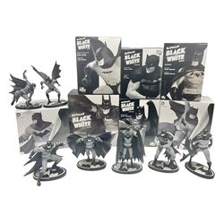 Group of five limited edition DC Direct Black and White Batman hand-painted cold-cast porcelain statues in original boxes, with two similar examples from DC Collectibles 