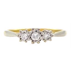 Mid 20th century gold three stone single cut diamond ring, stamped 18ct & PT