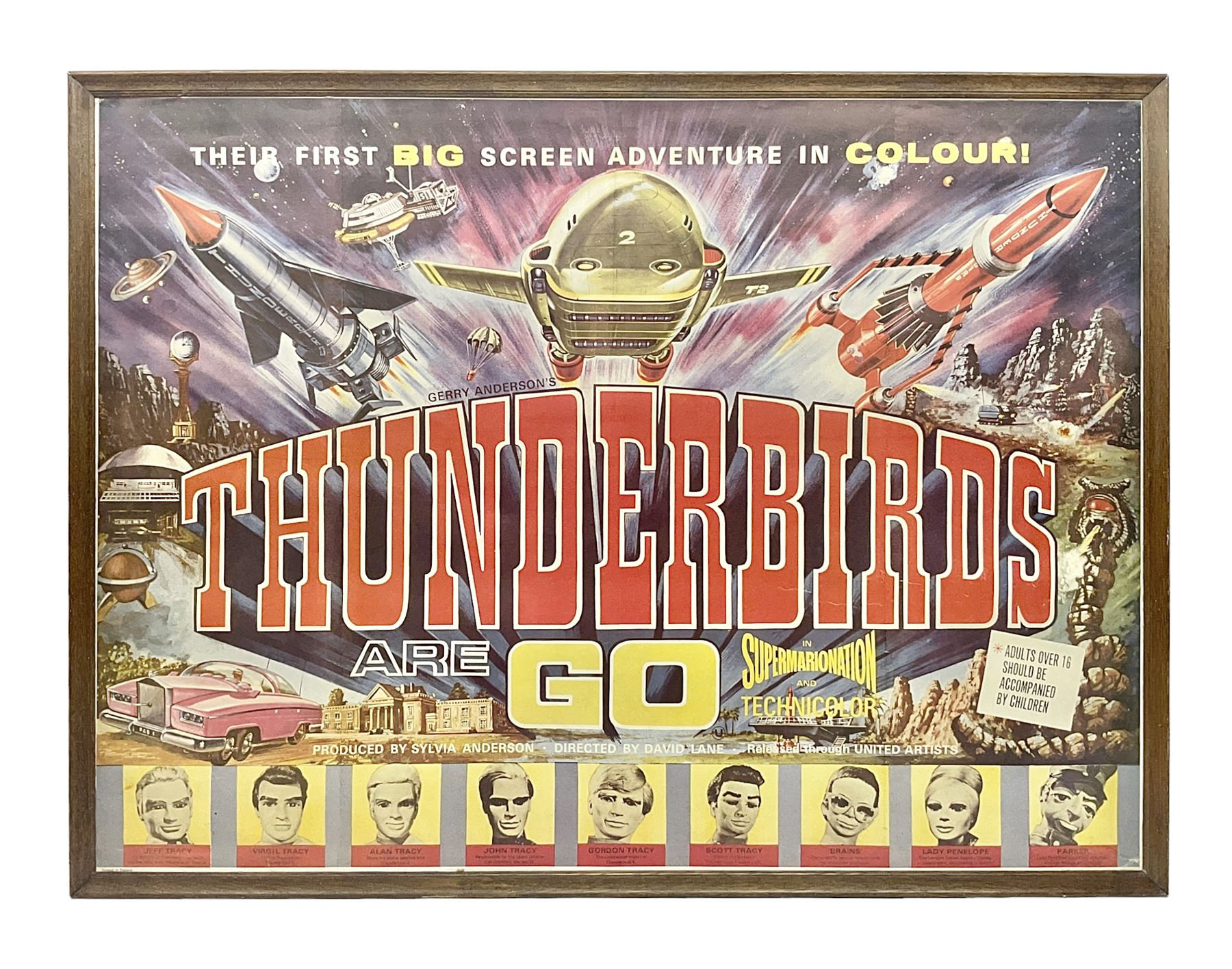 Thunderbirds Are Go Film Poster, 1980s reproduction of this classic 1966 movie poster, framed H73cm, L97cm