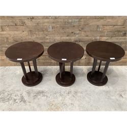 Six rosewood circular bar or bedroom occasional tables