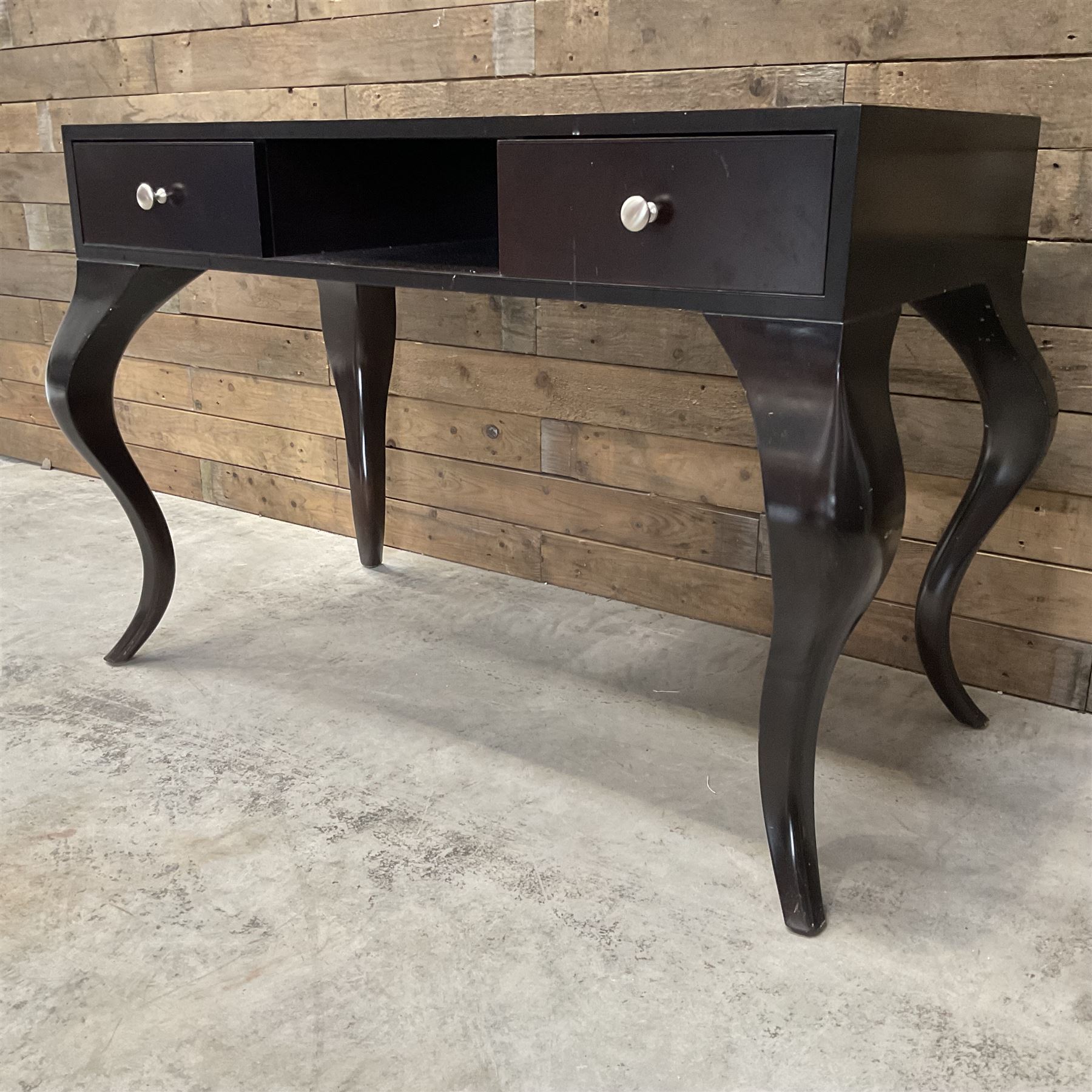 Rosewood finish console dressing table, fitted with two soft-close drawers