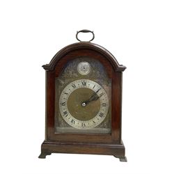 20th century 8-day Elliot mantel clock - in a mahogany 18th century style case, with a brass dial and silver chapter ring, balance wheel movement wound and set from the rear. Retailed by Bright & Son, Scarborough.    