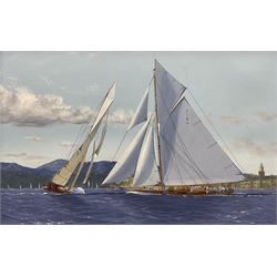 James Miller (British 1962-): 'Tuiga and Mariquita off Saint-Tropez', oil on canvas signed...