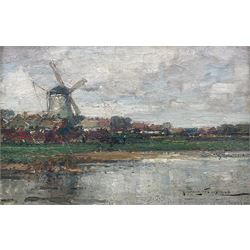 Kershaw Schofield (British 1872-1941): Windmill by the River, oil on canvas signed 29cm x 44cm