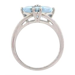 9ct white gold trillion cut sky blue topaz and diamond ring, hallmarked, topaz approx 4.90 carat