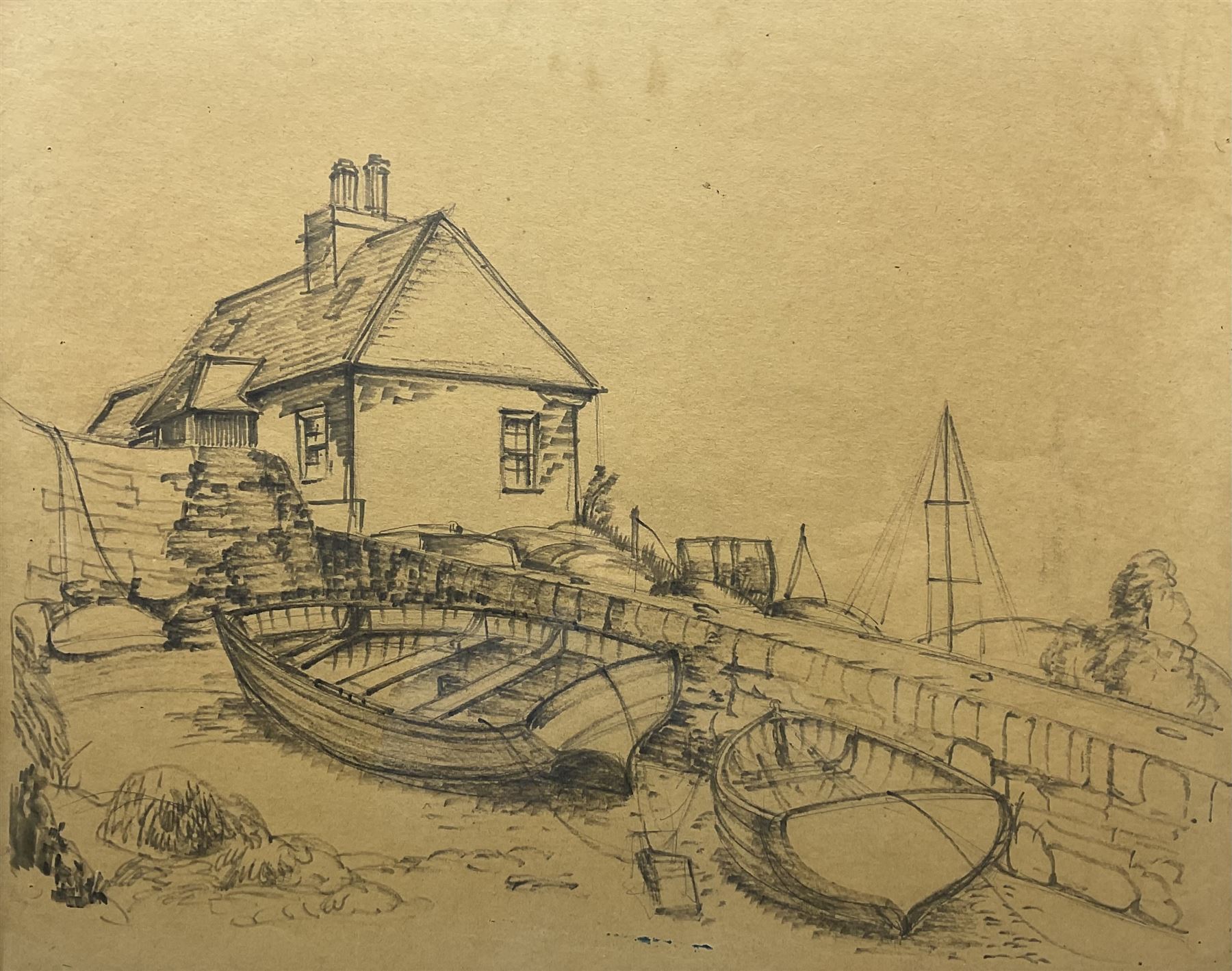 English School (Mid 20th Century): Landing Boats, charcoal sketch unsigned 48cm x 60cm 