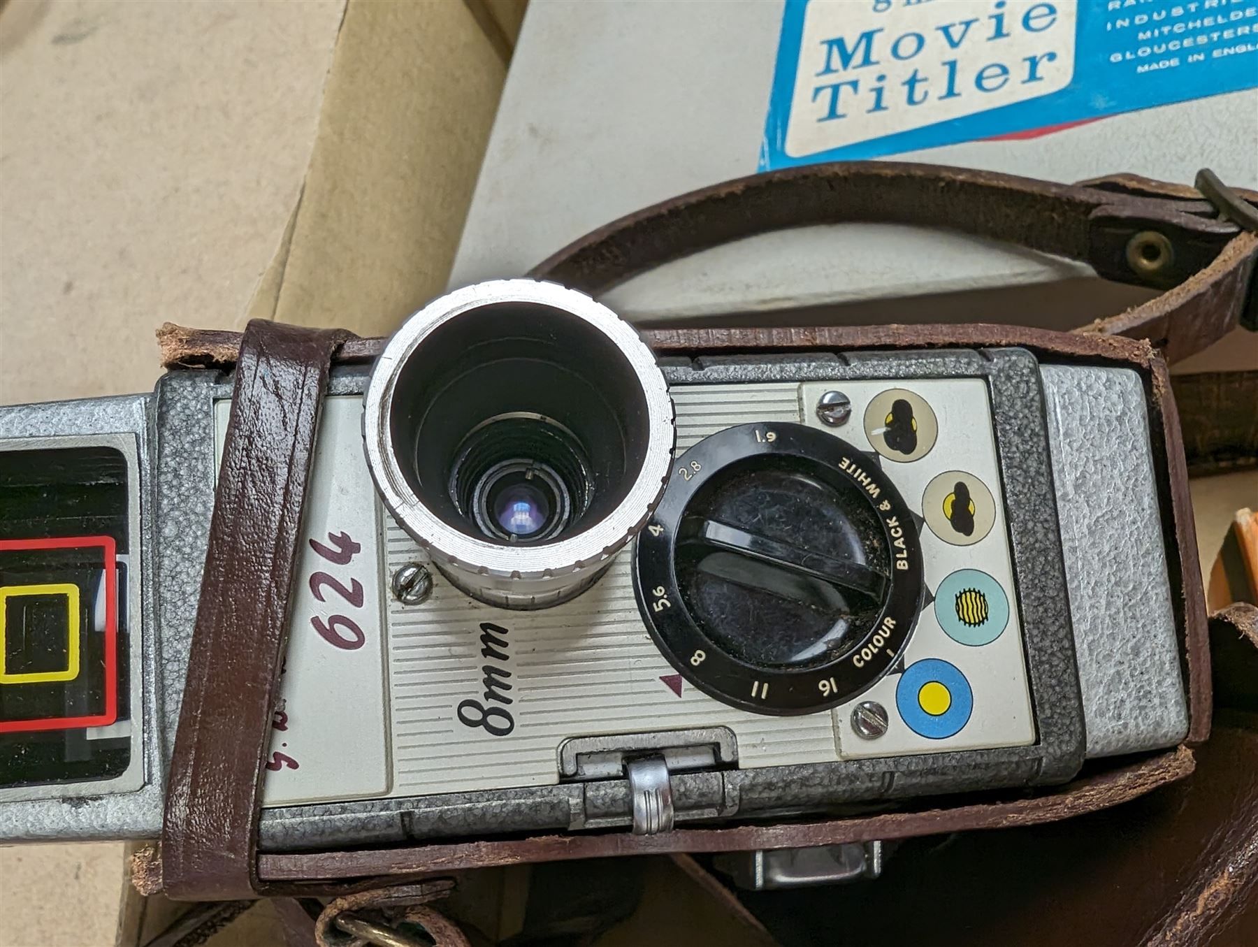 Bell & Howell cine camera model 624, together with a 'Movie Titler' Johnson Junior printing pack and 'The Econasign' cine sign making kit