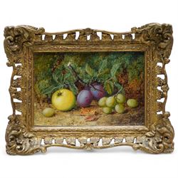 George Clare (British 1835-1890): 'Still Life' of Fruit on a Mossy Bank, oil on canvas sig...