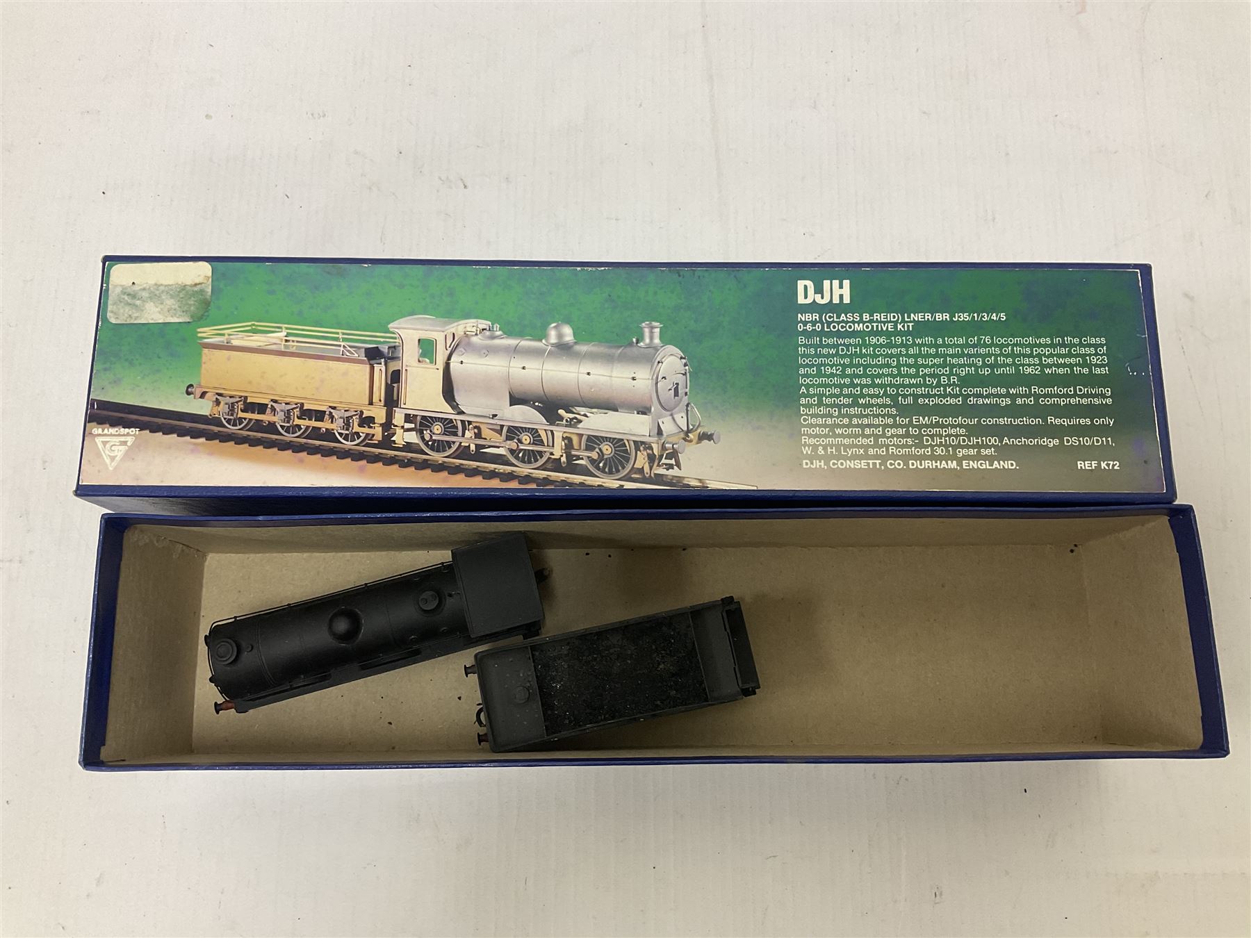 ‘00’ gauge - kit built NBR (Class B-Reid) LNER/BR J35/1/2/4/5 0-6-0 steam locomotive and tender no.64480, finished in BR black with DJH Models box; with further kit built Class J50 0-6-0T locomotive no.68936, finished in BR black (2)