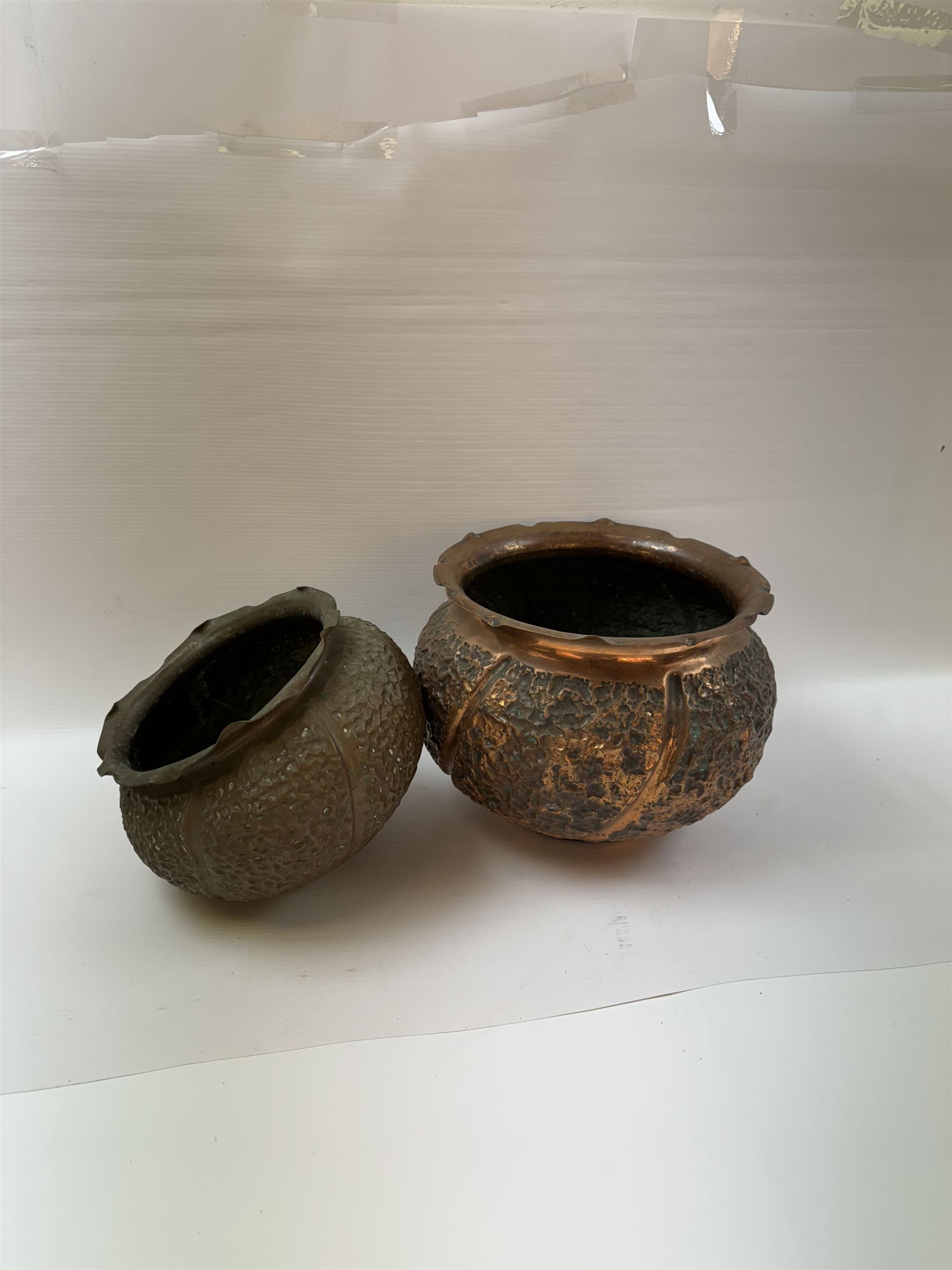 Two Benham and Froud copper planters, with fluted rim, largest H20cm