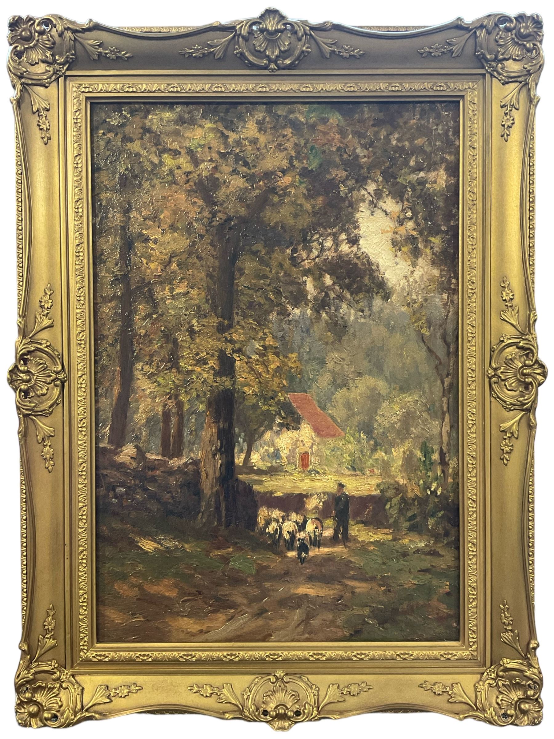 English School (Early 20th century): Shepherd and Flock, oil on canvas unsigned 48cm x 32cm