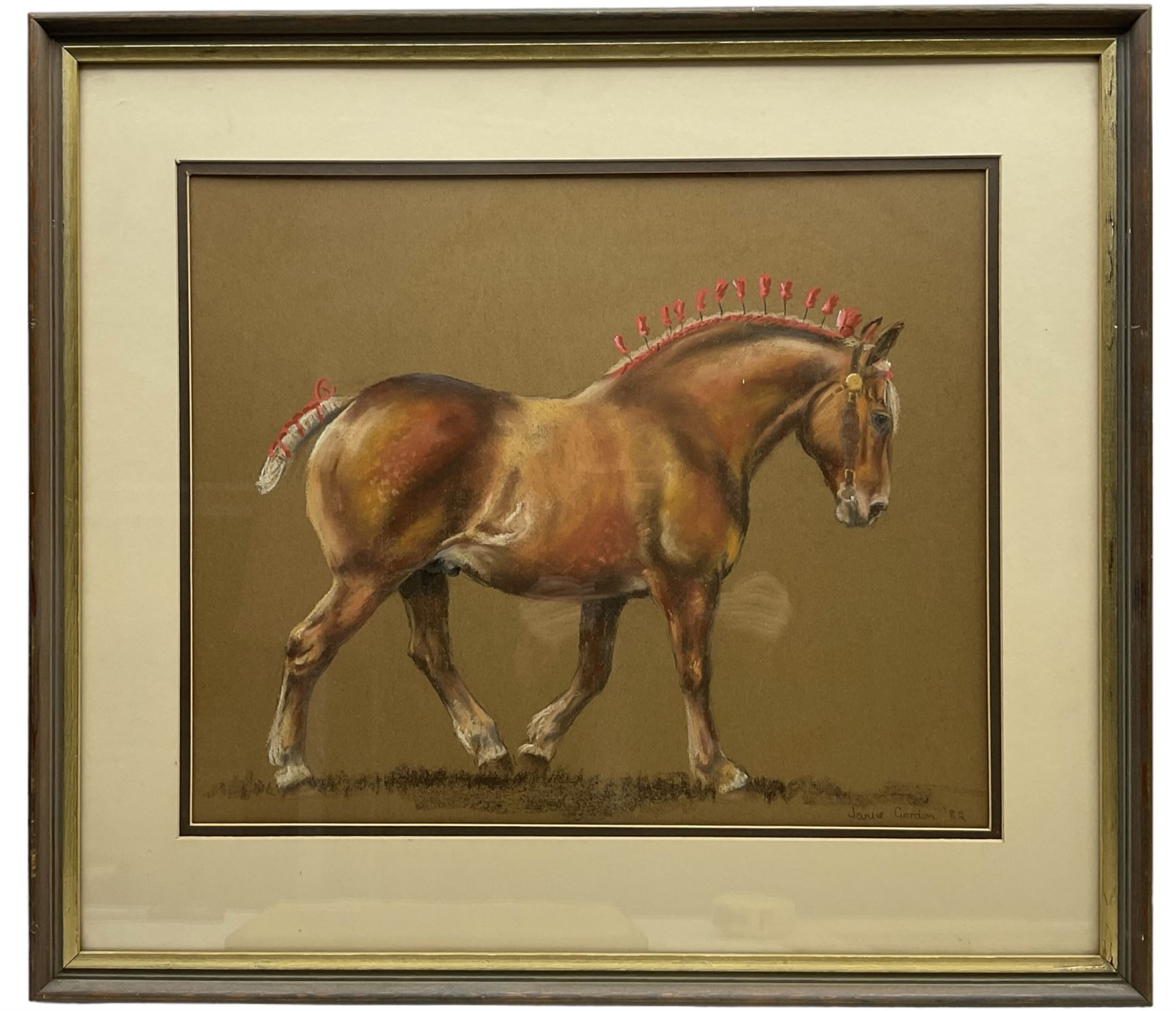 Janice Gordon (British 20th Century): 'Suffolk Punch' Show Horse, pastel on paper signed and dated '82, titled verso 49cm x 40cm