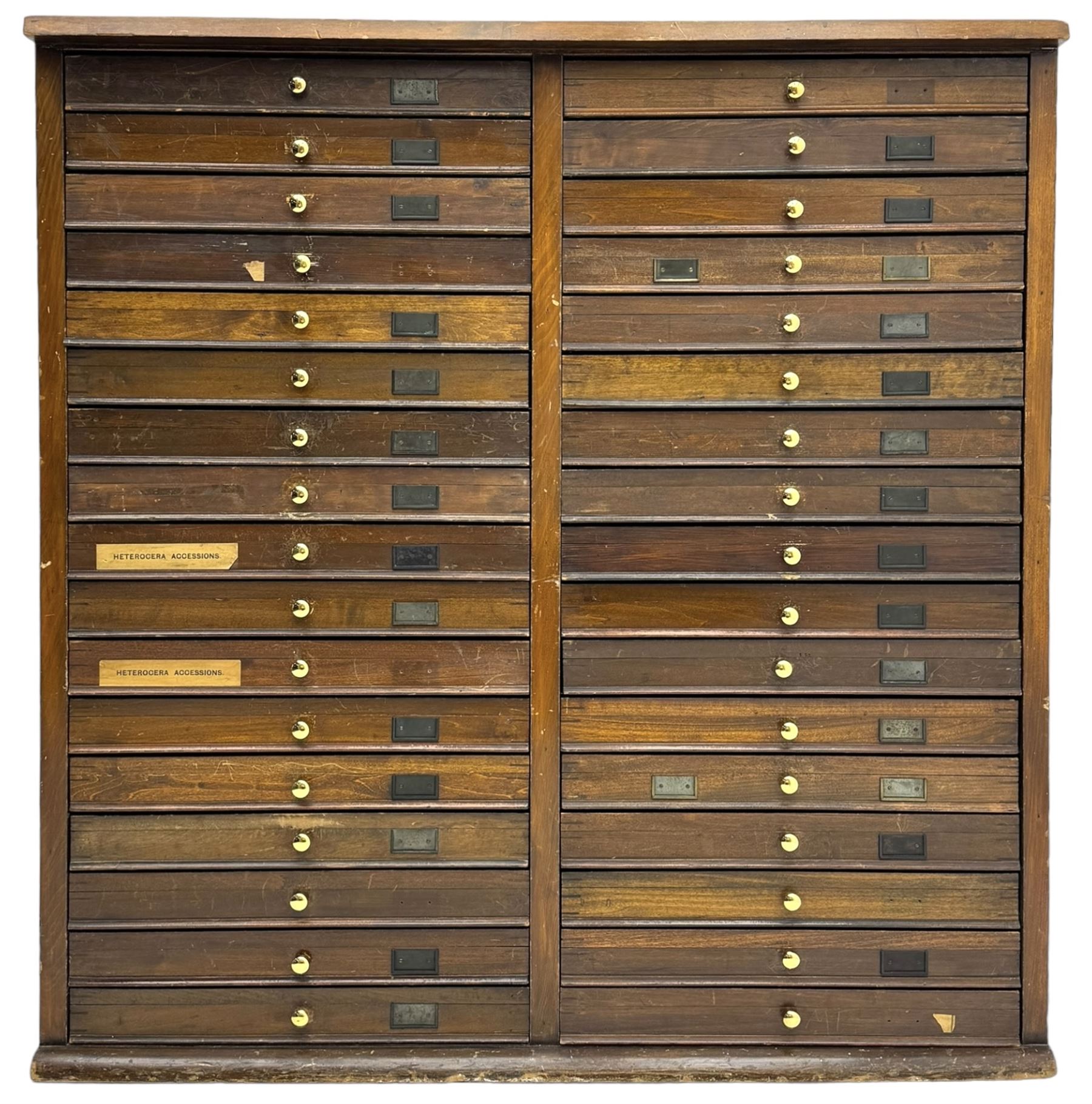 19th century Germany entomology collectors cabinet, with thirty four glazed specimen drawers with brass handles, label to the side 'Property of the Trustees of the British Museum', draw size H6cm, D42cm, W51cm
By vendors repute; 'I had a close friend who worked in the Entomological part of the British Natural History museum, Cromwell Road, London, I was very fortunate enough to be invited to the back working rooms of the Entomological Section and had many tours and looked at their work on various aspects of entomology, they were the Arctidae expert, studying and writing papers on them. The entire collection of some 6 million specimens were being relocated to the new purpose built Entomological building and many of the cabinets were no longer needed. The cabinets were to be destroyed or offered to members of staff, who were able to take which ever they required for their own use, I was fortunate enough to be included in being offered surplus cabinets and took the one you now have for auction'

