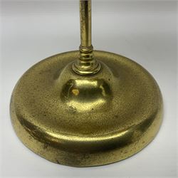 Brass adjustable student's oil lamp, with yellow glass shade, H52cm