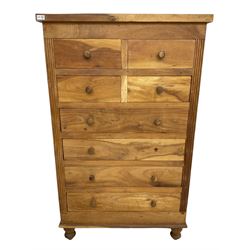 Hardwood chest, fitted with four short and four long drawers