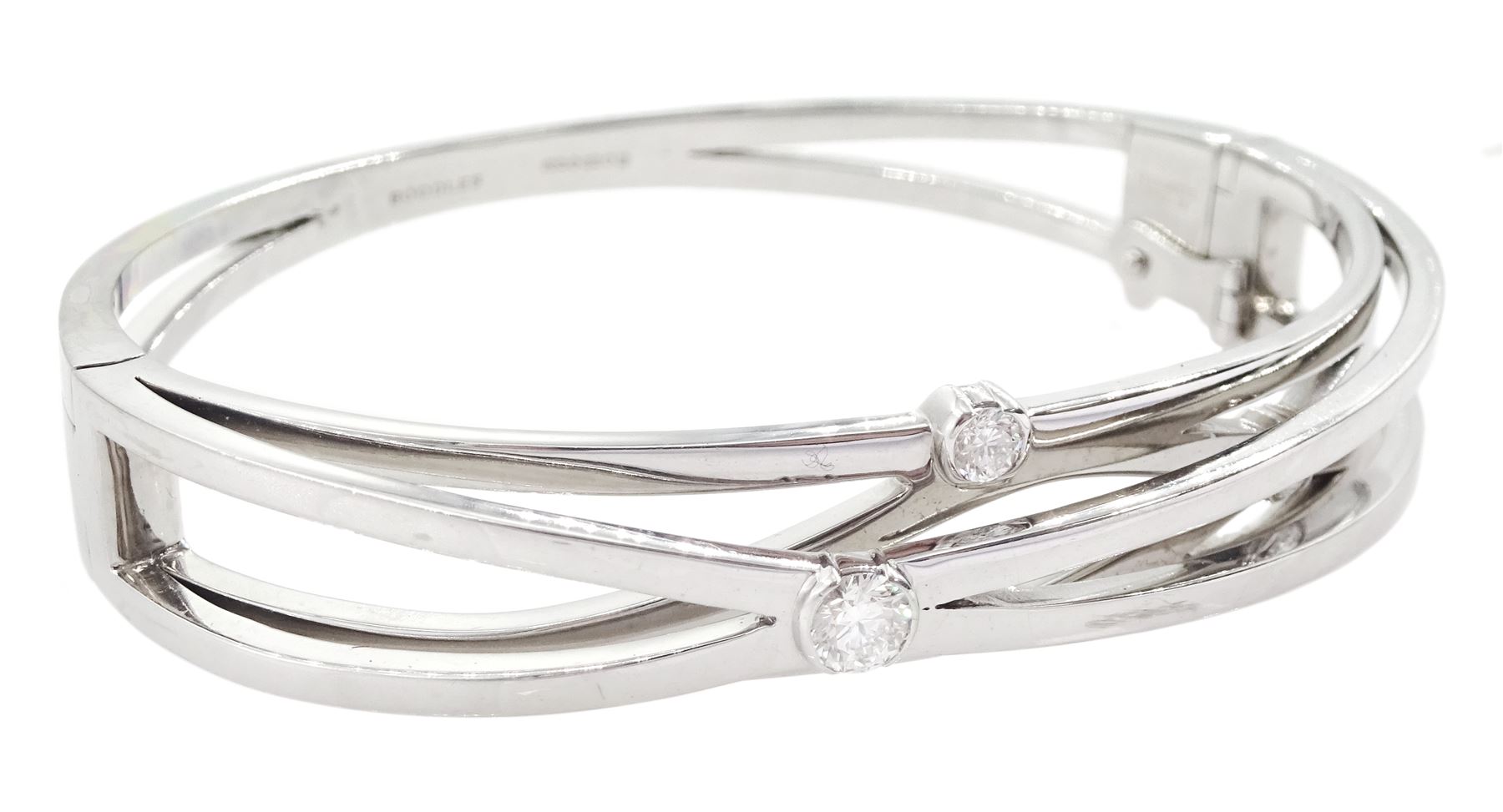 Boodles 'Labyrinth' platinum round brilliant cut diamond bangle, London 2009, total diamond weight approx 0.50 carat