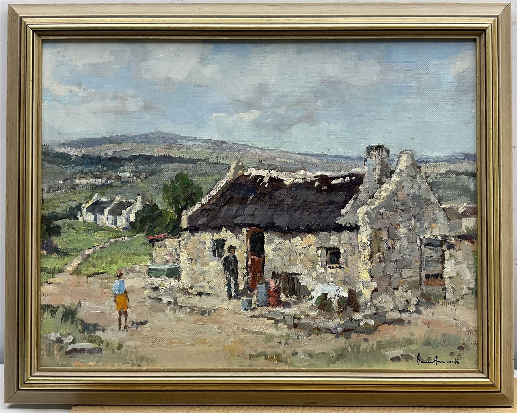 Arthur Bruce Hancock (South African 1912-1990): Figures by Country and Coastal Cottages, pair oils on board signed one dated '68, 34cm x 45cm (2) 