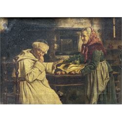 Alessandro Sani (Italian 1856-1927): A Fishy Scene in the Monastery, 20th century print on canvas 17cm x 23cm 