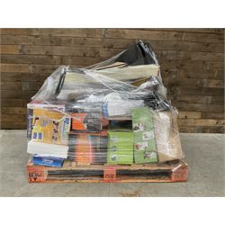 Four pallets of domestic goods to include, cleaning equipment, vacuums, exercise equipment, cooking items, Brother printer, garden loungers, irons and more… approx. 60 items