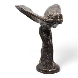 After Charles Sykes (1875-1950): 20th century hollow cast patinated bronze model depicting the 'Spirit of Ecstasy' H56cm x W53cm 