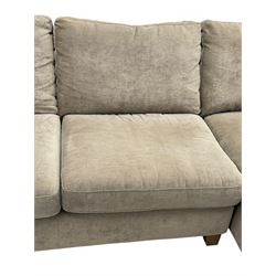 Next Home - corner sofa upholstered in grey fabric, on block feet 