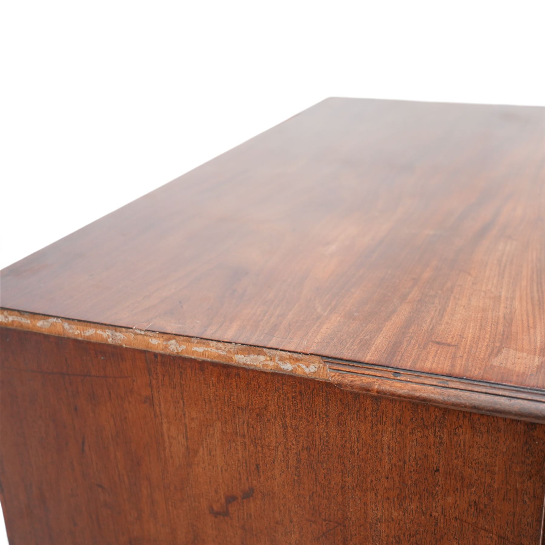 George III mahogany chest, rectangular top over two short and three long graduating cock-beaded drawers, on bracket feet