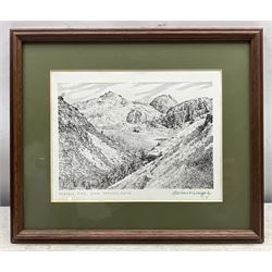 Alfred Wainwright MBE (British 1907-1991): 'Ingleborough' 'Bowfell - from Lingmoor Fell' 'Bolton Abbey' and 'Scafell Pike - from Throsle Garth', four monochrome prints each signed in pen by the artist max 18cm x 23cm (4)