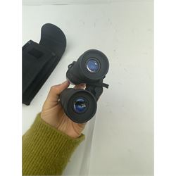 Four pairs of binoculars, to include Carl Zeiss Jena Jenoptem 8x30W serial no. 3750814, Nikon Sporting II 8x40 serial no. 604672, Minolta Pocket II 8x22 Field 7 and Jessops 12x25 Field 4.8 84m/1000m, all in carrying cases 
