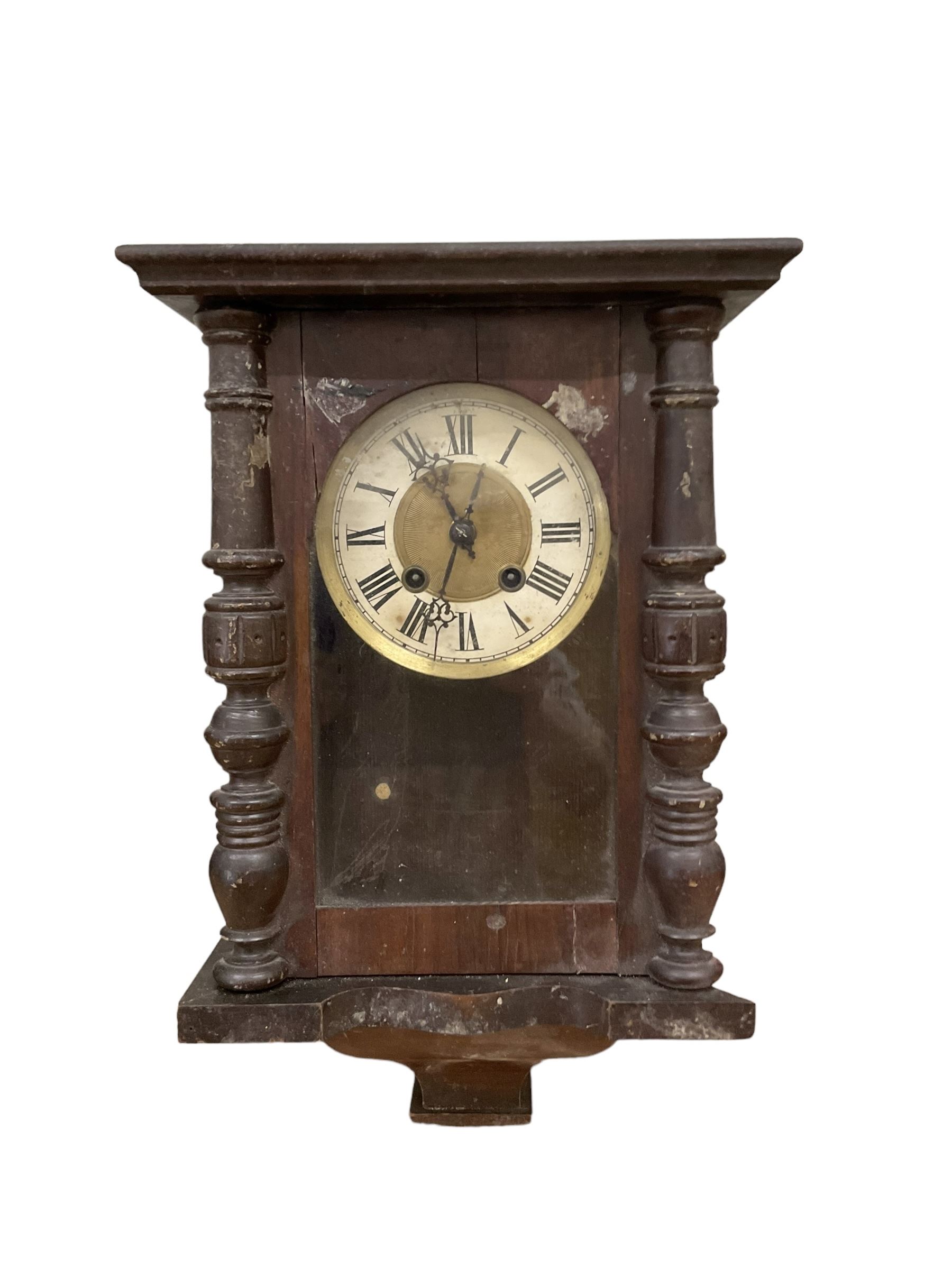 Two oak wall clock cases and two wall clocks