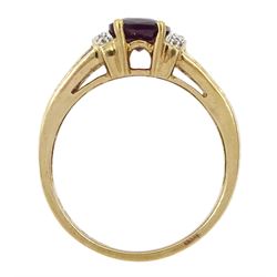 9ct garnet and diamond ring, with garnet set shoulders, hallmarked