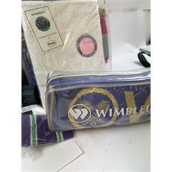 Collection of Wimbledon tennis memorabilia, including towels, programs, mugs, t-shirt, keyrings, ephemera etc