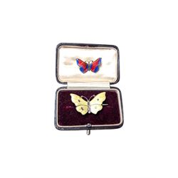 Two enamel butterfly brooches, including boxed silver example, largest H22mm