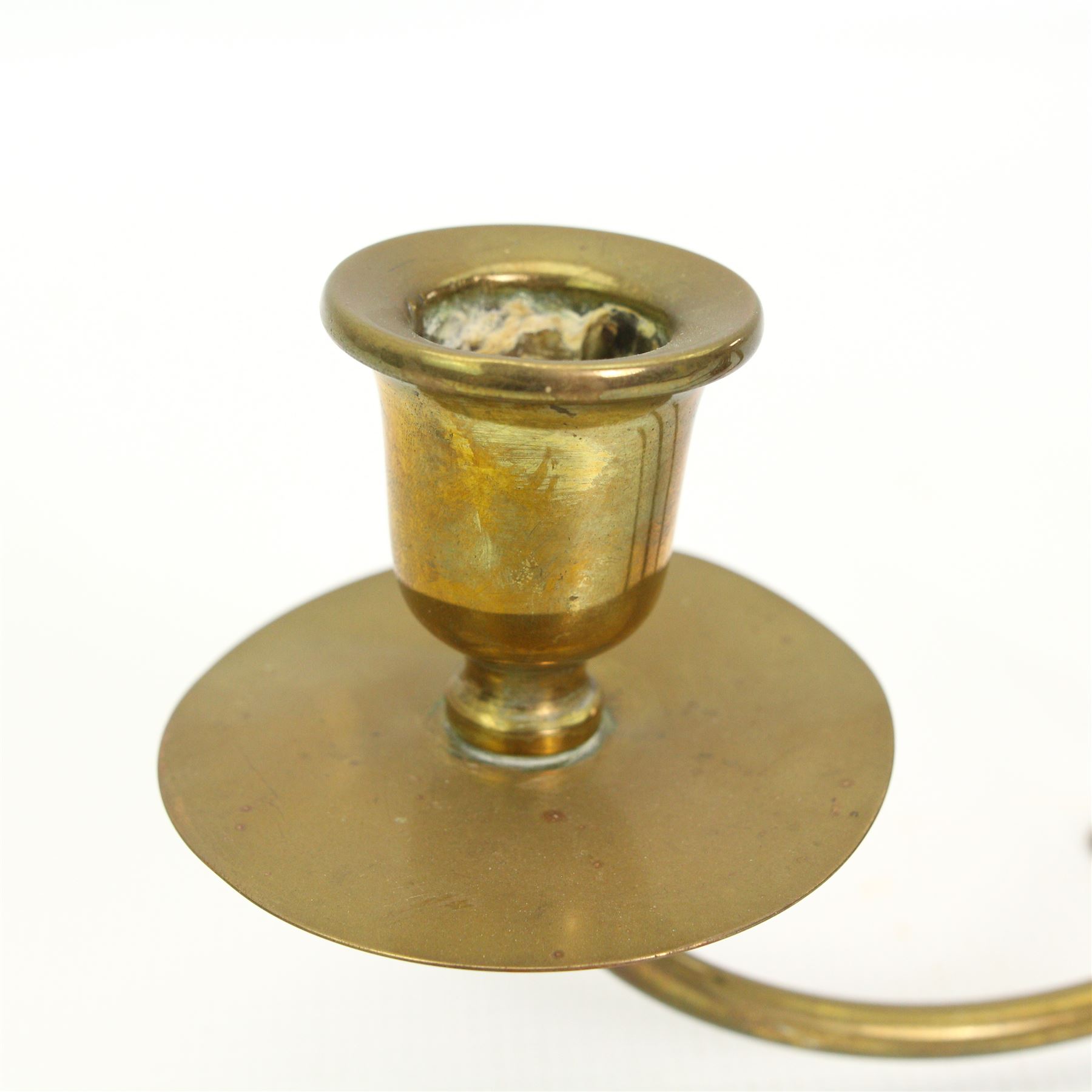 Arts & Crafts brass counterweight candlestick, In the manner of W.A.S. Benson, unmarked, L25cm