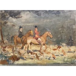 Donald Wood (British 1889-1953): The Hunt, oil on canvas unsigned, attributed verso 30cm x 40cm