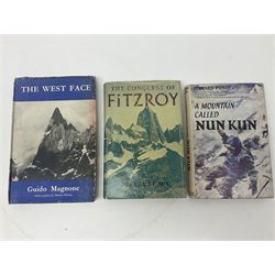 Mountaineering - twenty-six books including The West Face by Guido Magnone; The Conquest of Fitzroy by M.A. Azema; British Crags and Climbers by Pyatt & Noyce; A Mountain Called Nun Kun by Bernard Pierre; Mountain Climbing by Francis A. Collins; works by Frank S. Smythe, Edward Whymper, Arnold Lunn etc (26)