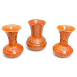 Collection of Pilkington Royal Lancastrian mottled orange vases, impressed marks to base, ...