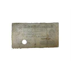 Burlington & Driffield Bank five pound note, 'No. B1097 Burlington 6th April 1880', with hole punch cancel
